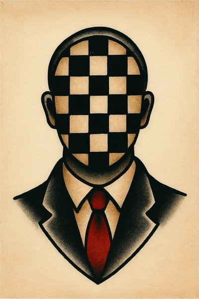 Chessboard Silhouette Tattoo Design with Classic Elements