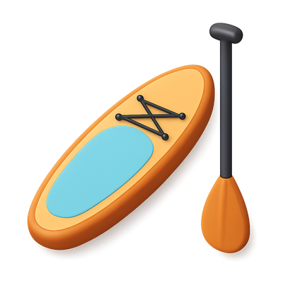 Stylish 3D Paddleboard and Paddle Icon for Design Use