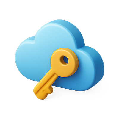 3D Cloud and Key Icon Representing Data Security