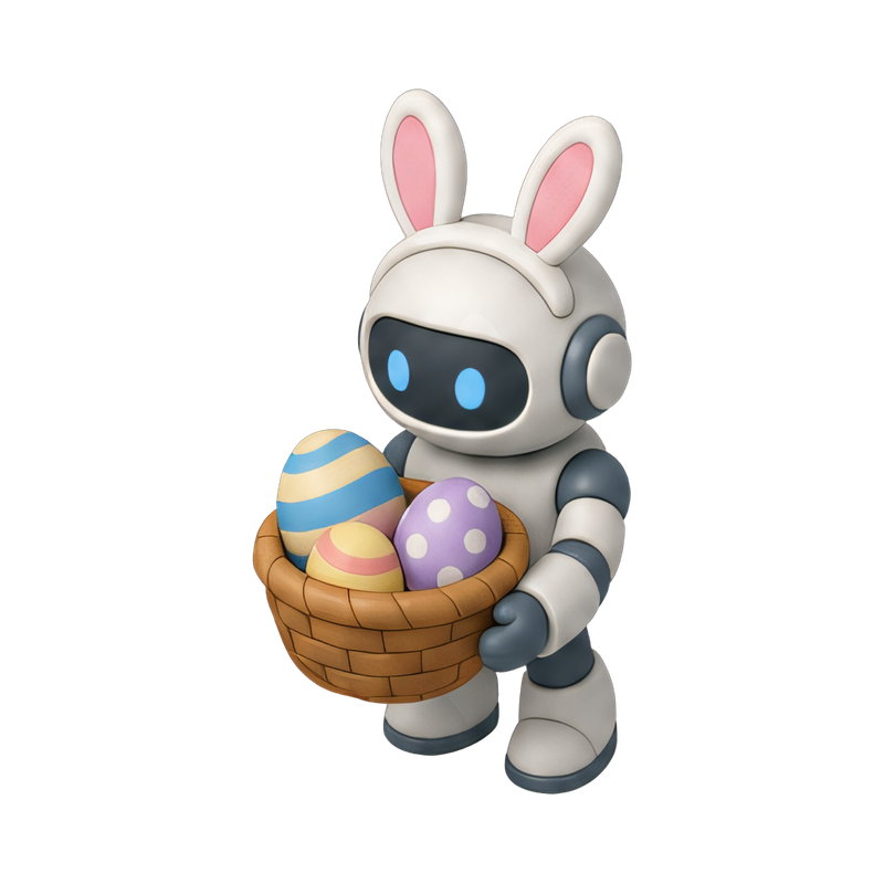 robot holding easter egg basket