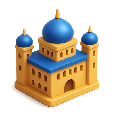 Colorful 3D Palace Icon with Blue Domes