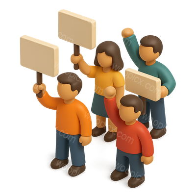 3D Icon of People Protesting with Signs