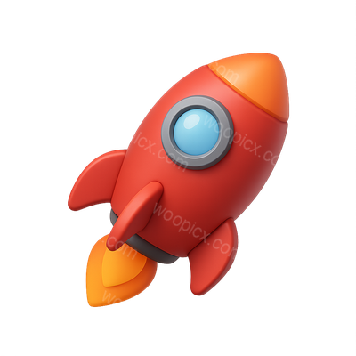 Colorful 3D Rocket Icon with Isometric Design