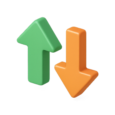 3D Directional Arrows Representing Up and Down Trends