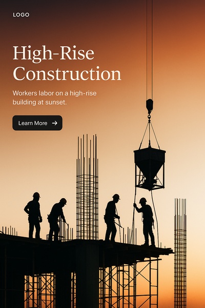 Silhouette of Construction Workers at Sunset on High-Rise Building