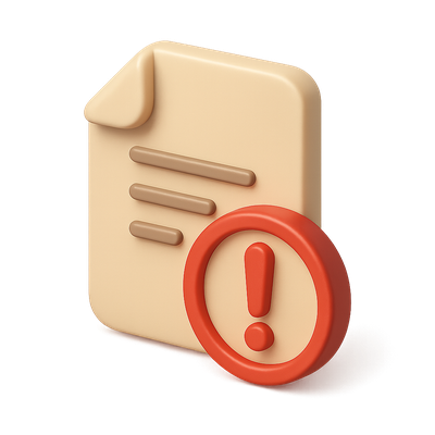 3D Error Icon with Document and Exclamation Mark