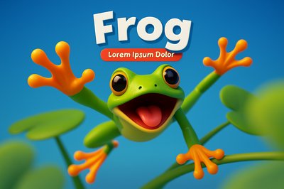 Dynamic 3D Frog Illustration with Playful Elements