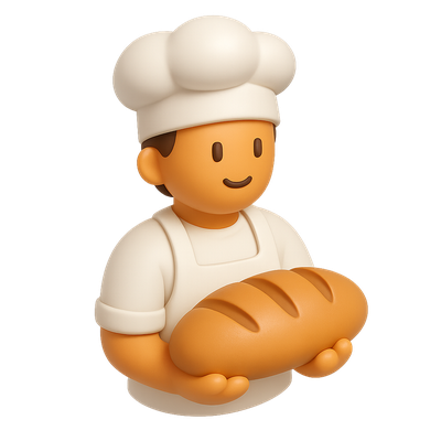 3D Baker Icon Holding Bread in Isometric View
