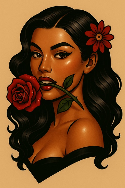 Stylized Portrait of a Woman with a Rose