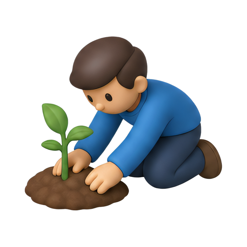 kneeling gardener planting seeds