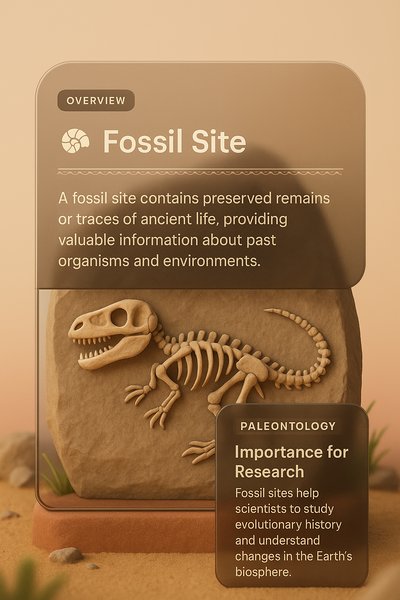 Fossil Site Overview with 3D Illustration and Design Elements