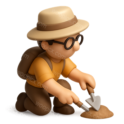 3D Archaeologist Icon in Isometric View with Transparent Background