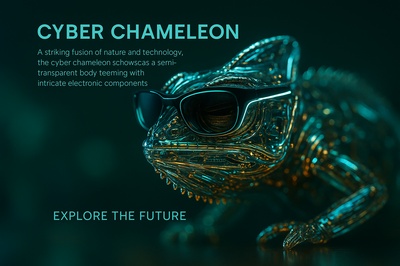 Stylish Cyber Chameleon with Sunglasses on Abstract Background