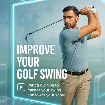Golf Instruction Promotional Graphic with Engaging Visuals