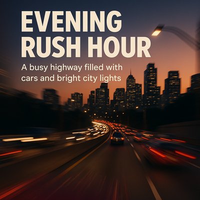 Evening Rush Hour on a Busy Highway with City Lights