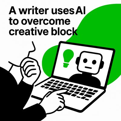 Illustration of Writer Using AI to Overcome Creative Block