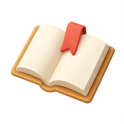 3D Open Book Icon with Bookmark Design