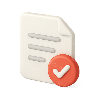 3D Document Icon with Checkmark for Validation