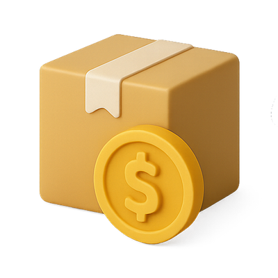 3D Illustration of Package with Dollar Coin