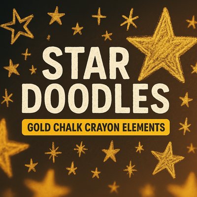Chalk Crayon Star Doodles on Dark Background