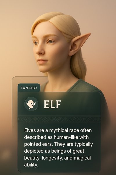 3D Elf Illustration with Text Overlay and Design Elements
