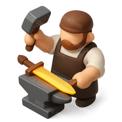 3D Icon of a Swordsmith Forging a Blade