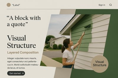 Woman Painting a House in a Layered Visual Composition