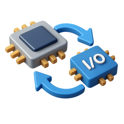 3D I/O Processor Icon with Arrows for Data Transfer