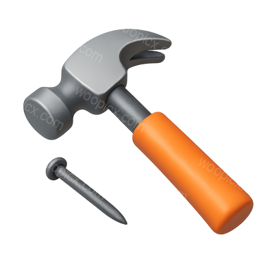 3D Hammer Icon with Nail in Isometric View