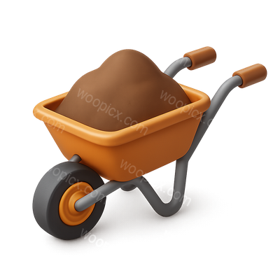 Stylized 3D Wheelbarrow Icon with Dirt in Isometric View