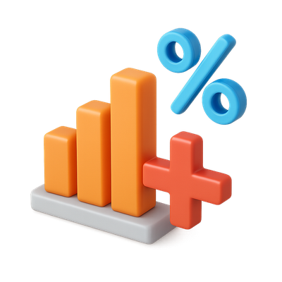 Colorful 3D Bar Graph Icon with Percentage Symbol