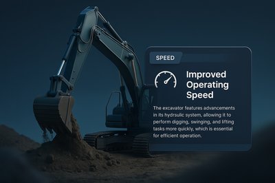 3D Excavator Illustration with Feature Highlights