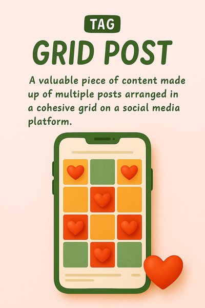 Creative Social Media Grid Post Concept with Phone and Heart Icons