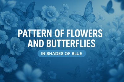 Floral and Butterfly Pattern in Blue Shades