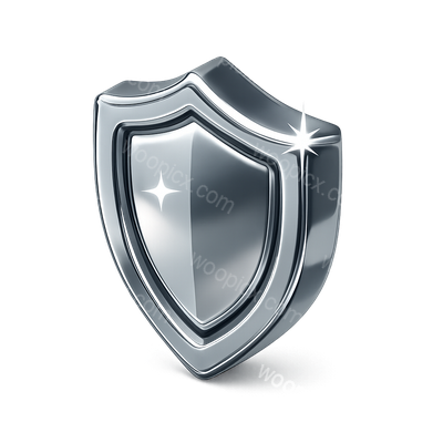 Stylish 3D Chrome Shield Icon with Reflective Finish
