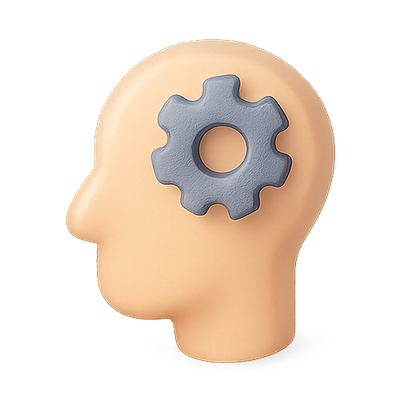 3D Emoji Representation of a Head with a Gear Icon