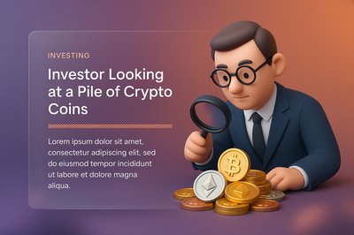 Investor Analyzing Crypto Coins in 3D Illustration