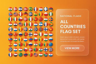 Futuristic Display of National Flags in a Vibrant Gradient Background