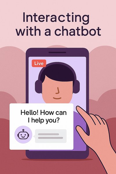 Illustration of User Interacting with Chatbot on Mobile Device
