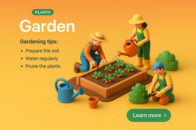 Miniature Garden World with Gardening Tips in 3D Style
