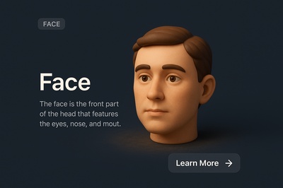 Detailed Zoomed-Out 3D Face Illustration in Dark Background