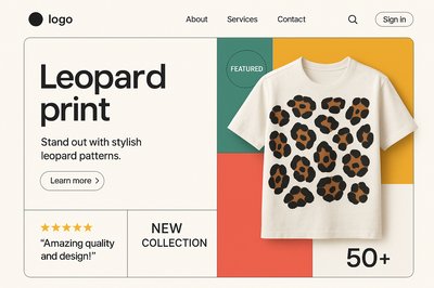 Modern Bento Style Landing Page Design with Leopard Print