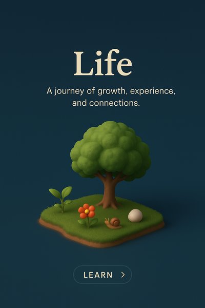 3D Scene Illustrating Life's Journey with Realistic Elements