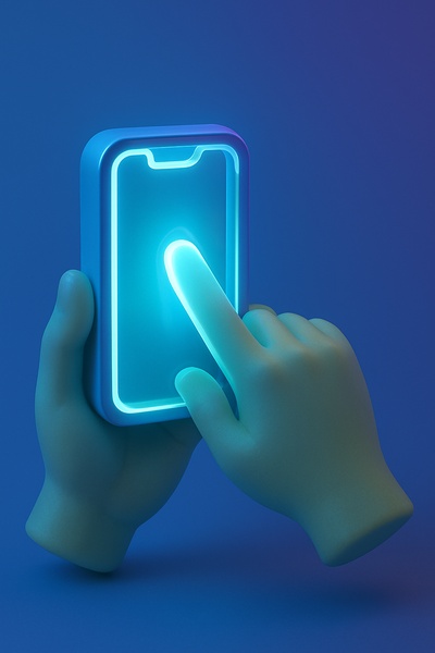 Realistic 3D Icon of Phone with Glowing Touch Effect