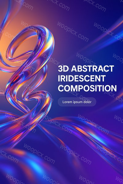 3D Abstract Iridescent Composition with Colorful Swirls