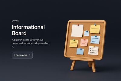 Detailed 3D Scene of an Informational Board in Dark Background