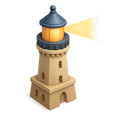 3D Lighthouse Icon with Transparent Background and Volumetric Feel