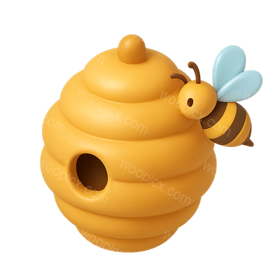 3D Icon of a Honey Bee Hive with Bee