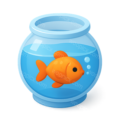 Colorful 3D Goldfish Bowl Icon with Fish