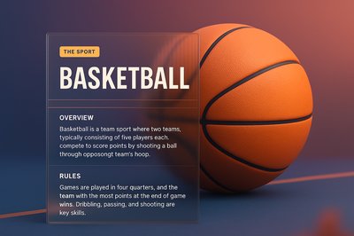 3D Basketball Illustration with Informative Overlay